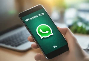 A smartphone screen with the WhatsApp app icon displayed prominently