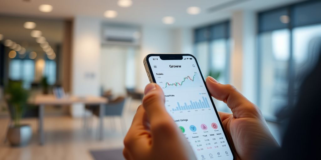 User analyzing Groww app on smartphone