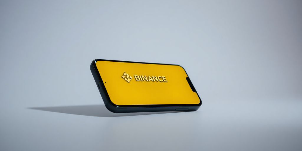 Smartphone with Binance app interface on screen.