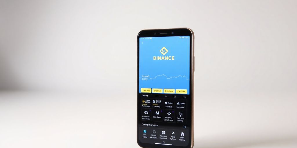 Smartphone with Binance app on a modern background.