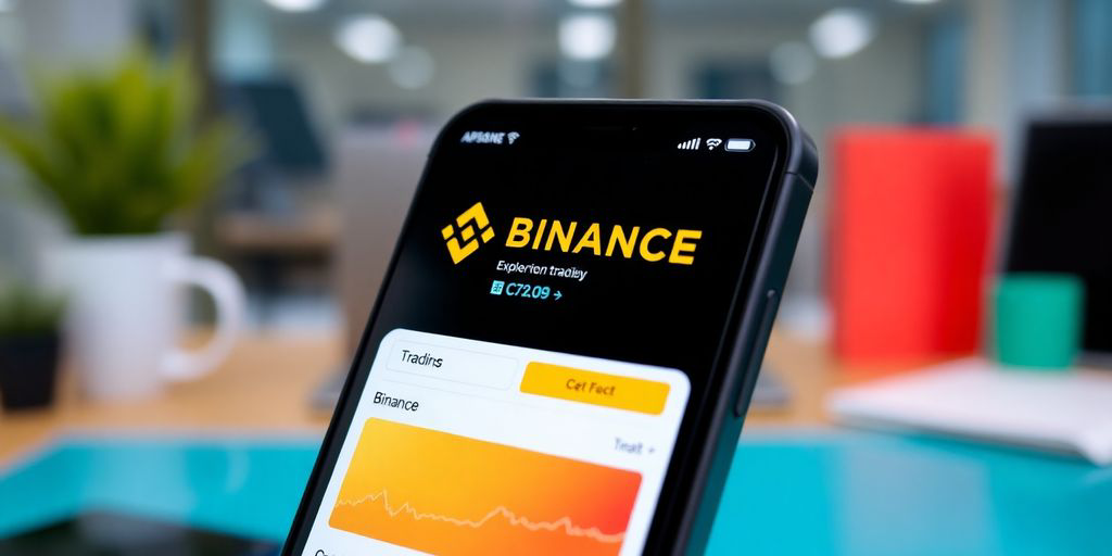 Smartphone with Binance trading app on its screen.