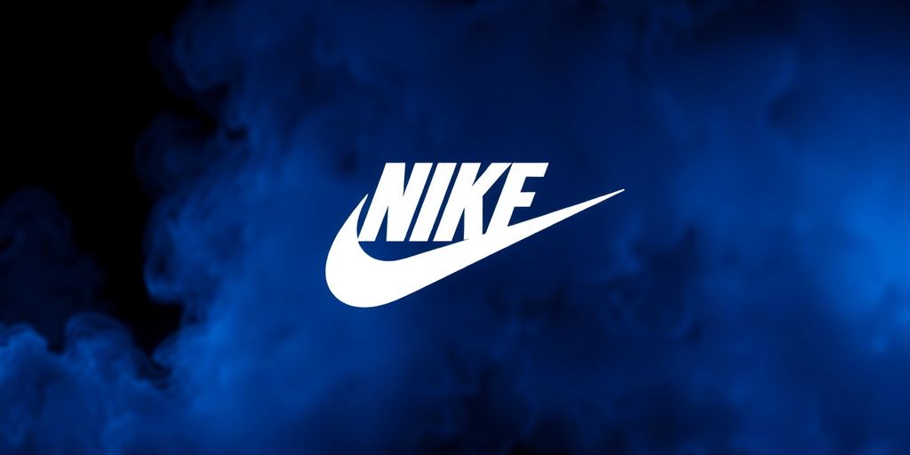 Nike logo with dynamic background, vibrant colors and energy.